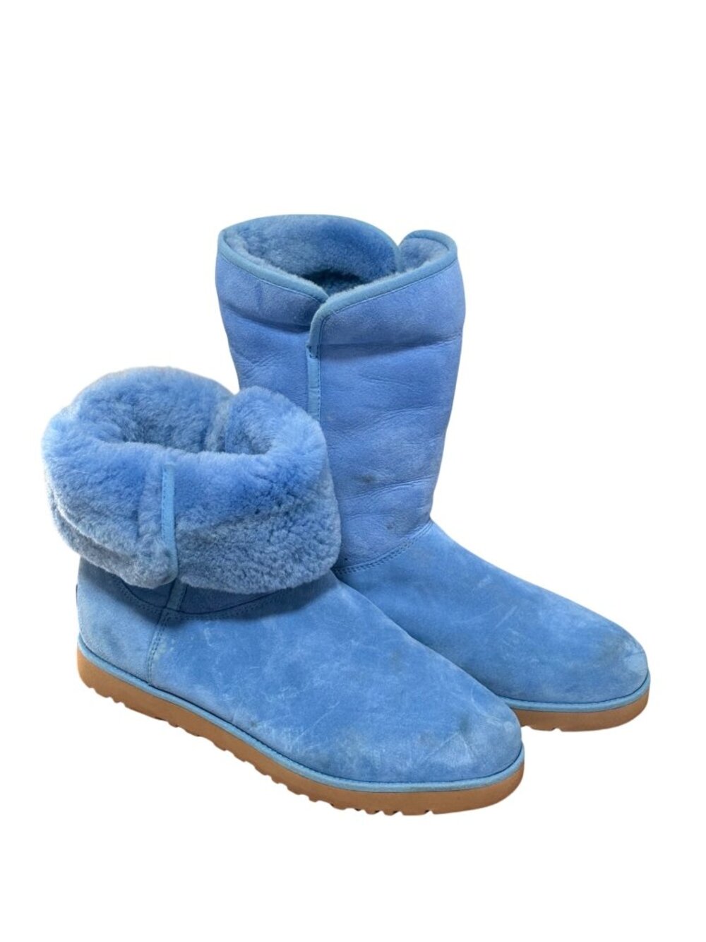 UGG Blue Shearling Boots Womens Size 10 Suede Winter Wear Upper Rubber Sole